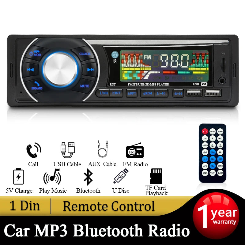 SINOVCLE Car 1din Audio Radio Bluetooth Stereo Lettore MP3 Ricevitore FM 12V Supporto Ricarica Telefono AUX/USB/Scheda TF In Dash Kit