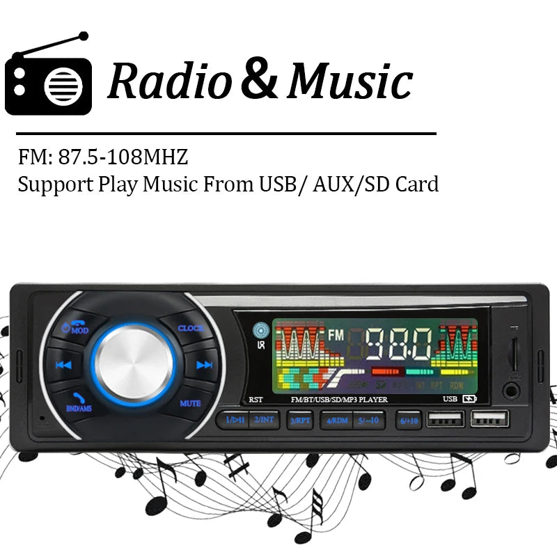 SINOVCLE Car 1din Audio Radio Bluetooth Stereo Lettore MP3 Ricevitore FM 12V Supporto Ricarica Telefono AUX/USB/Scheda TF In Dash Kit