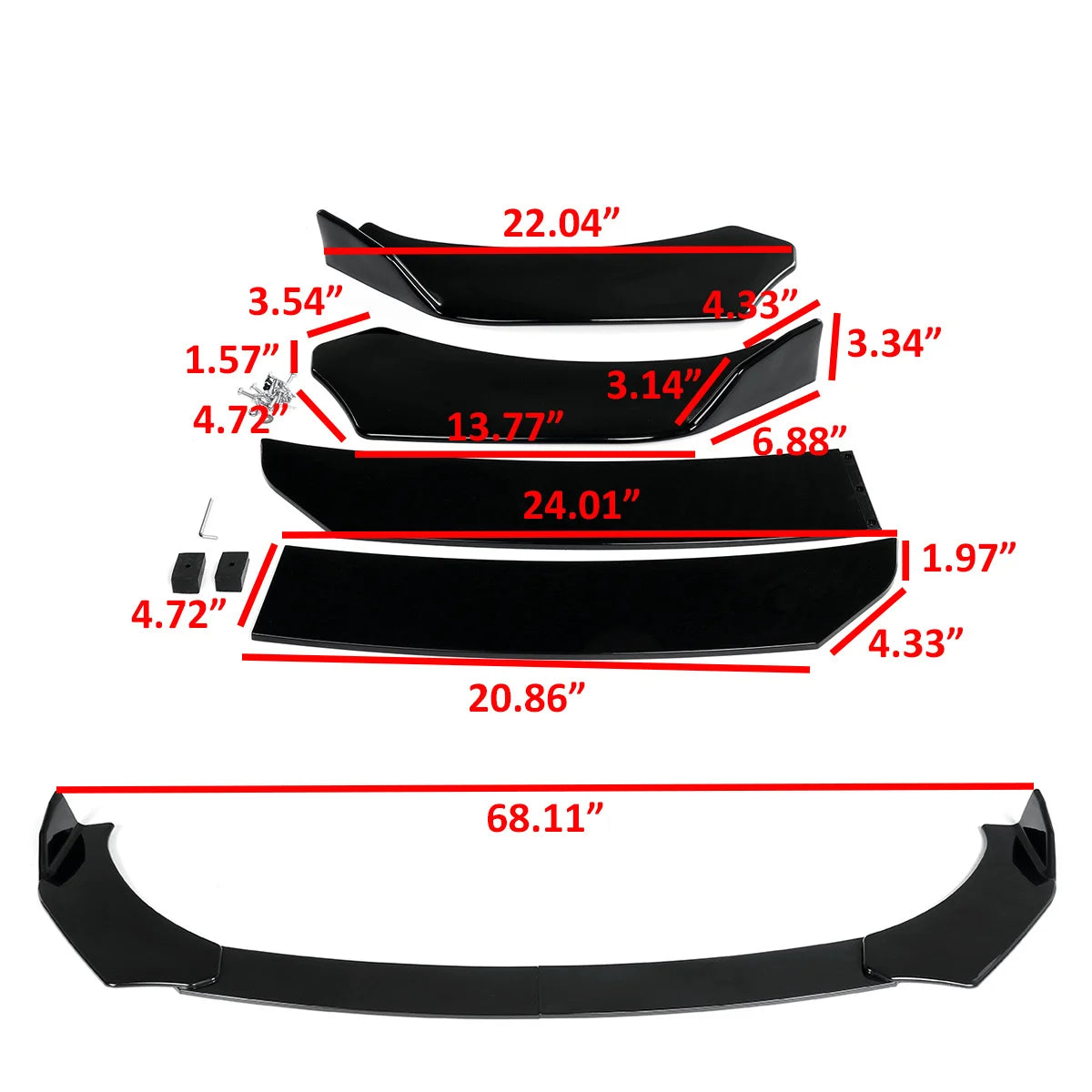 Kit paraurti anteriore universale con labbro anteriore - Set da 4 pezzi per berline, coupé e SUV