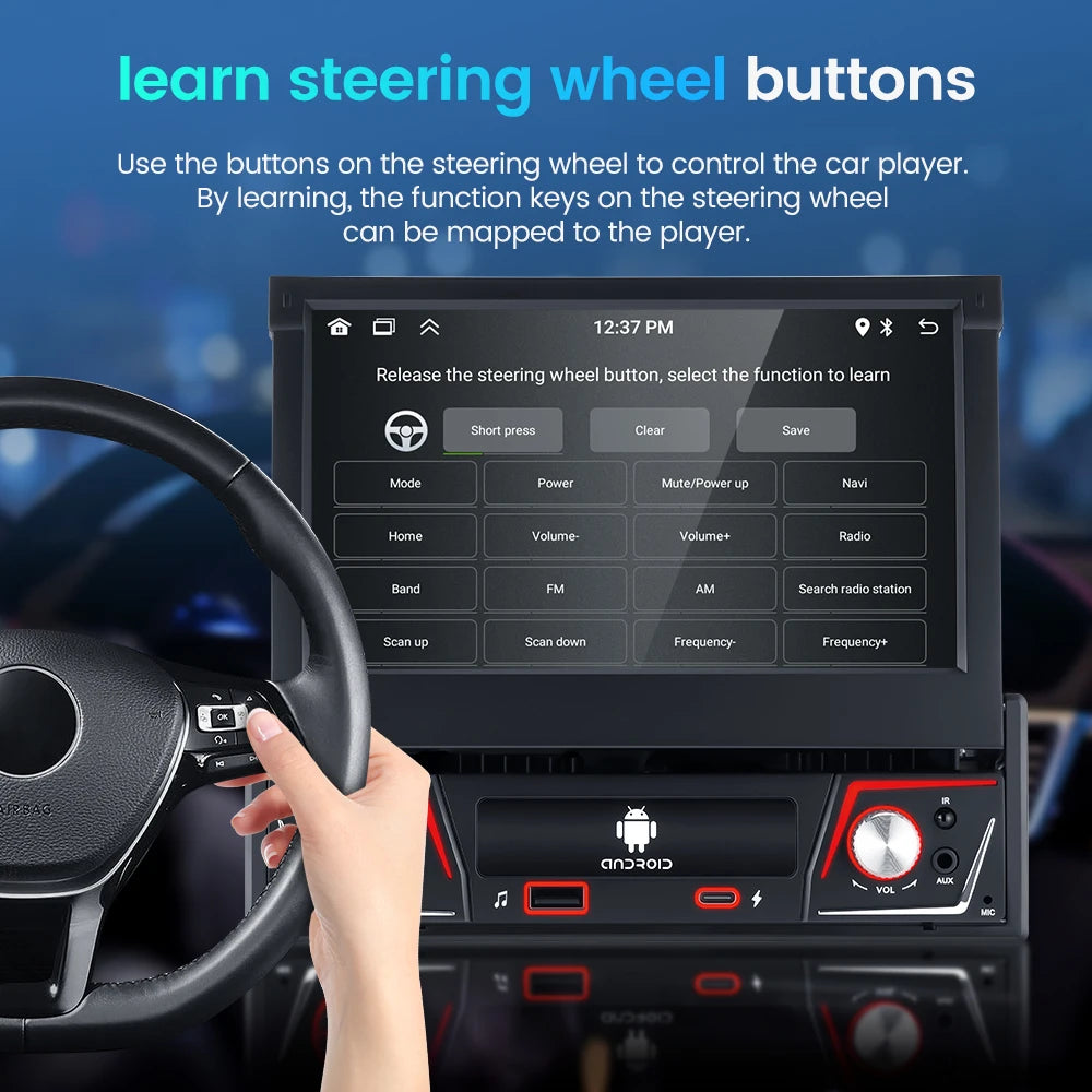 Autoradio 1 DIN con schermo retrattile da 7'' | Android 12, CarPlay, GPS 