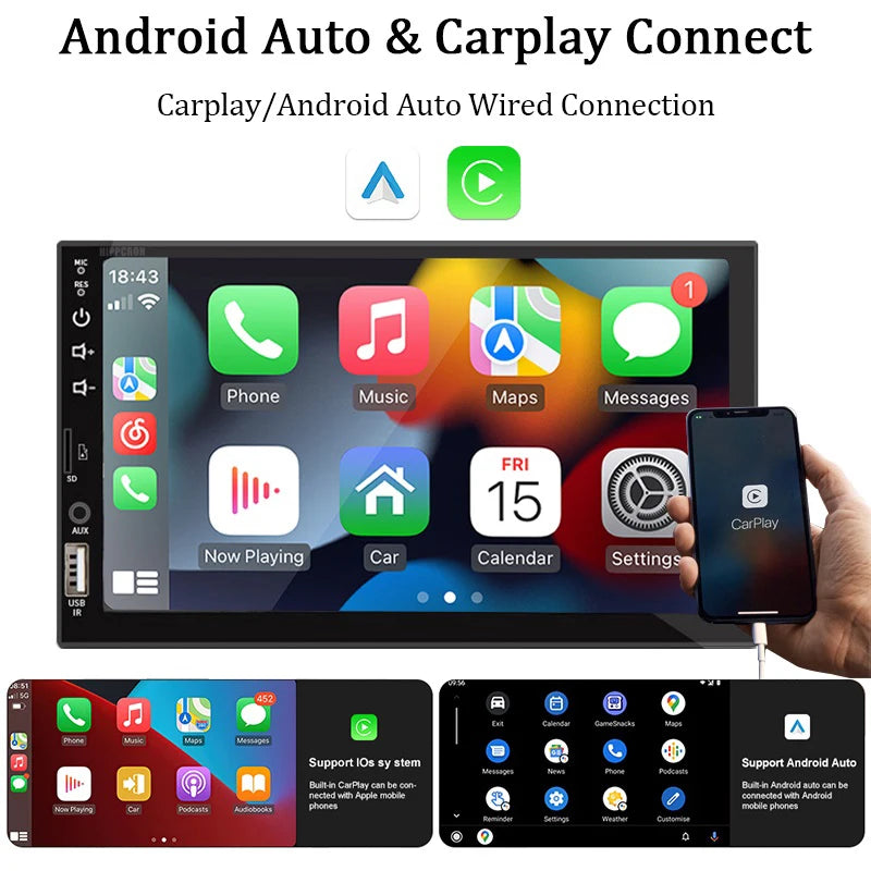 Autoradio 7" 1 Din Carplay Android Auto Multimedia