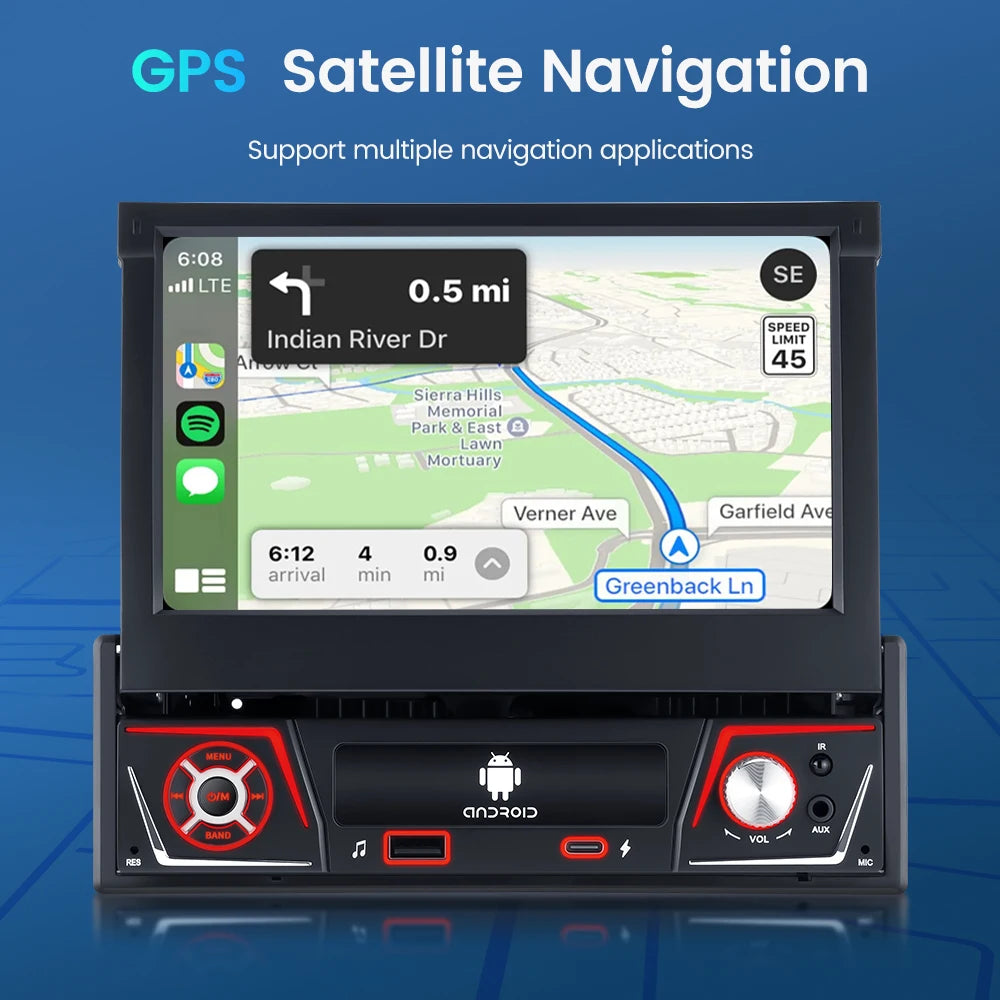 Autoradio 1 DIN con schermo retrattile da 7'' | Android 12, CarPlay, GPS 